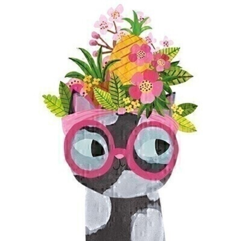 Cat With Fruit And Flower Headdress Blank Card by Paper Rose